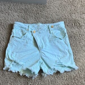 Women’s Light Aqua Distressed High-Rise Denim Shorts